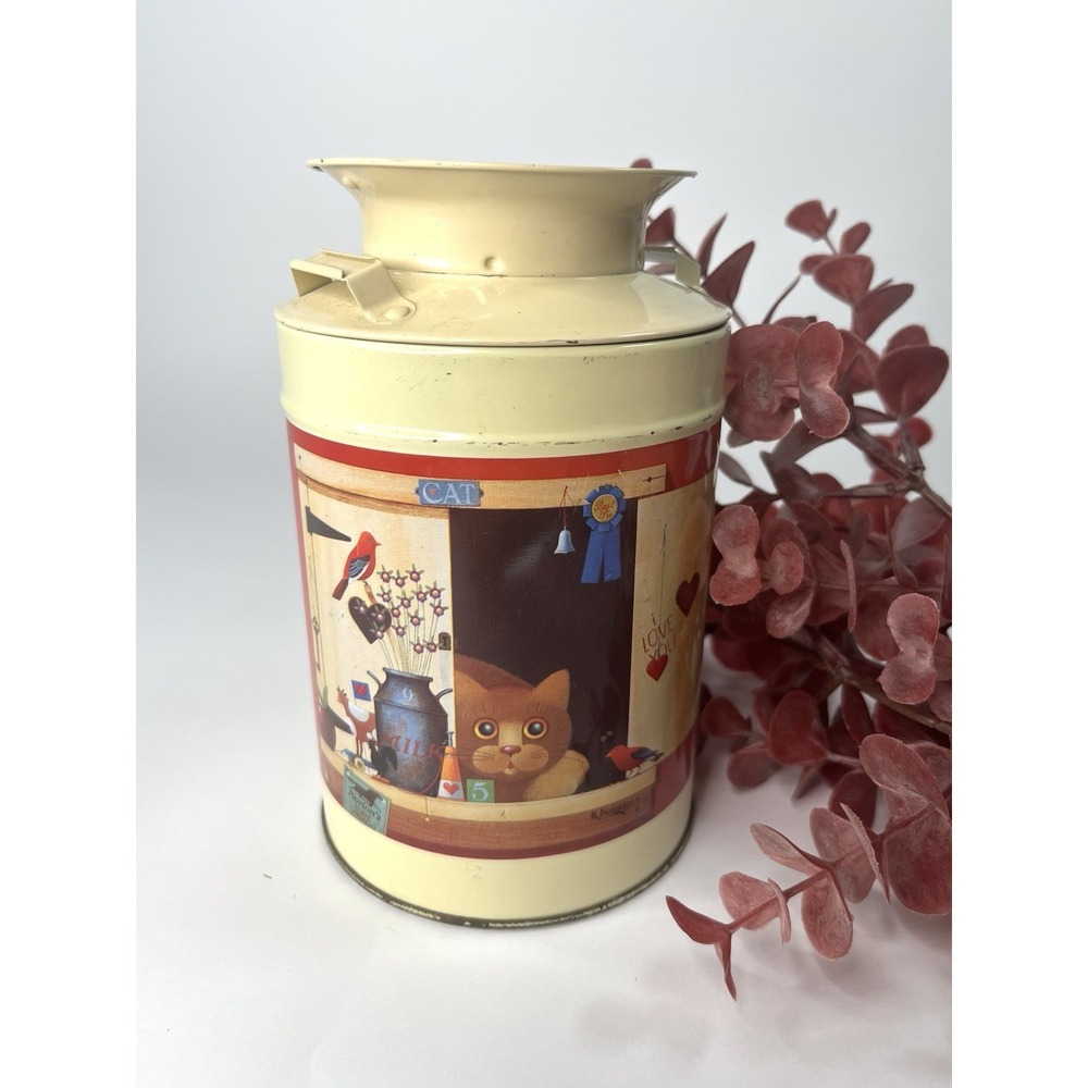 Barnum in the Barn Metal Tin 1989 Cat Illustration Milk Can Cottagecore